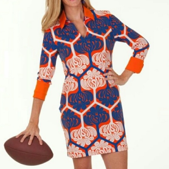 Dresses & Skirts - Orange & Blue Long Sleeve Shirt Shift Dress S